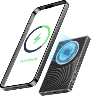 2025 for iPhone Magsafe Battery Pack, Ultra Slim Magnetic Power Bank Fast Charging, Wireless Portable Charger 10000mAh, 20W Powerbank Compatible with iPhone 16/15/14/13/12 Series, Metallic Black