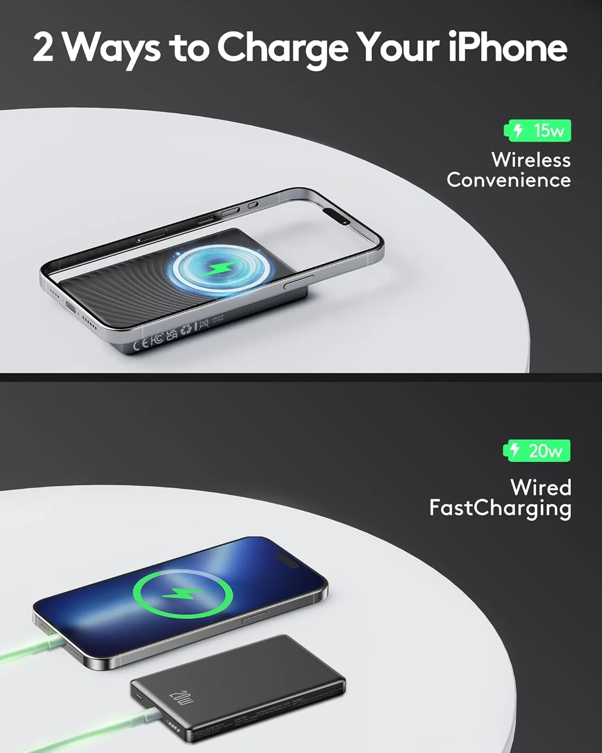 2025 for iPhone Magsafe Battery Pack, Ultra Slim Magnetic Power Bank Fast Charging, Wireless Portable Charger 10000mAh, 20W Powerbank Compatible with iPhone 16/15/14/13/12 Series, Metallic Black