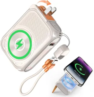 2025 Latest P05 Magnetic Wireless Power Bank with Foldable Wall Plug,10000mAh Portable Charger With Cable USB A and USB C,Mag safe Battery Pack 22.5W Fast Charging Travel Essentials for iPhone/Android