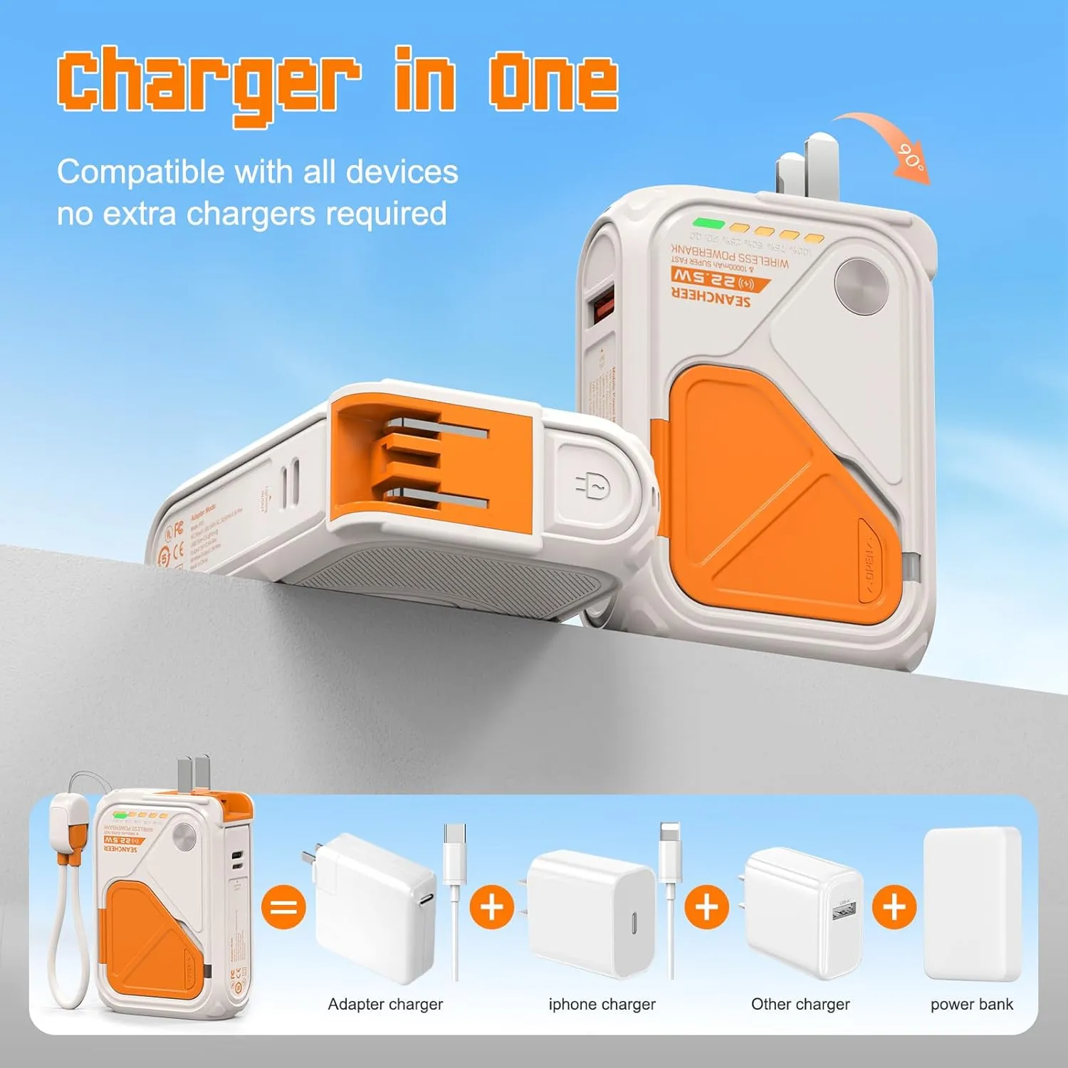 2025 Latest P05 Magnetic Wireless Power Bank with Foldable Wall Plug,10000mAh Portable Charger With Cable USB A and USB C,Mag safe Battery Pack 22.5W Fast Charging Travel Essentials for iPhone/Android