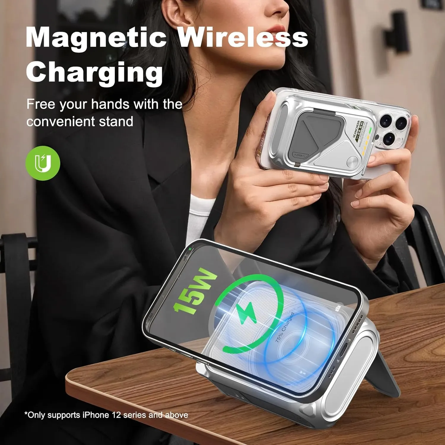 2025 Latest P05 Magnetic Wireless Power Bank with Foldable Wall Plug,10000mAh Portable Charger With Cable USB A and USB C,Mag safe Battery Pack 22.5W Fast Charging Travel Essentials（Metal Material）