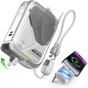 2025 Latest P05 Magnetic Wireless Power Bank with Foldable Wall Plug,10000mAh Portable Charger With Cable USB A and USB C,Mag safe Battery Pack 22.5W Fast Charging Travel Essentials（Metal Material）