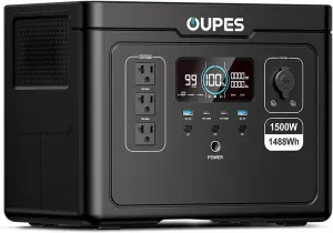 [2025 New] OUPES Exodus 1500 Portable Power Station 1500W (3600W Peak), 1488Wh LiFePO4 Battery Solar Generator with 4H Fast Charge, UPS & APP for RV/Home Emergency/Outdoor (30.5lbs Lightweight)