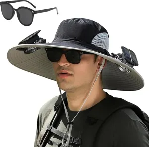 2025 New Wide Brim Solar Fan Hat, Hat with Fans Solar Power for Men Women Fishing Hat Solar & USB Charging