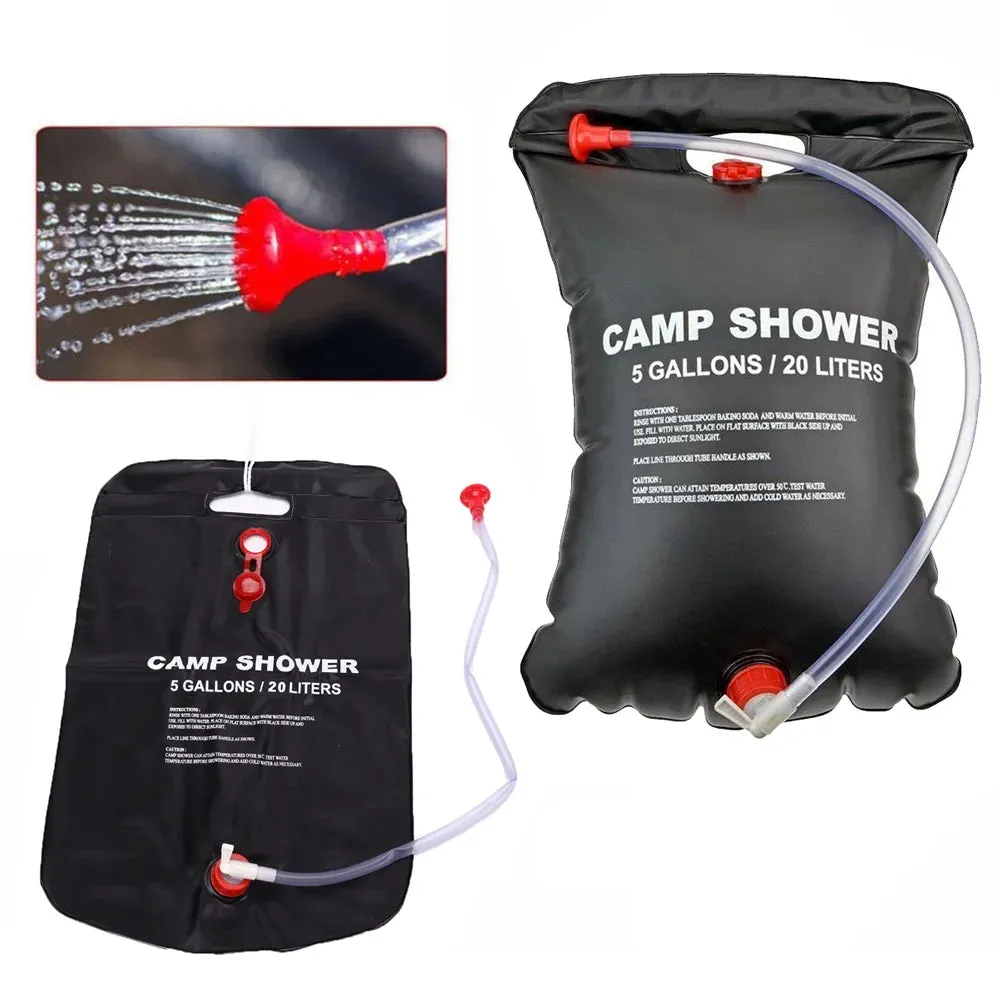 20L Portable Camping Shower Bag - Solar Heated Bathing Water Bag for Outdoor Travel, Hiking, Beach
