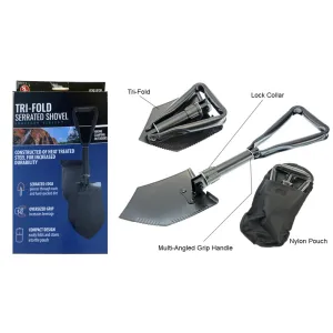 23" Black Tri-Fold Serrated Shovel w Carry Case
