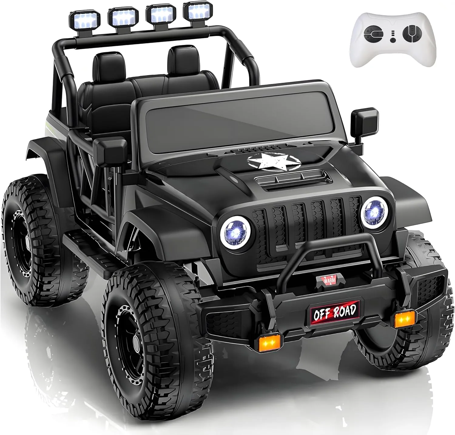 24V Electric Ride On Car -6.0mph Ride on Off-Road Trunk Toy with Full LED Light/Music, Dual Pedals, 3 Speeds, Parent Remote Control - Safe 132 Lbs Capacity Gift for Boys & Girls Age 3-8 Years