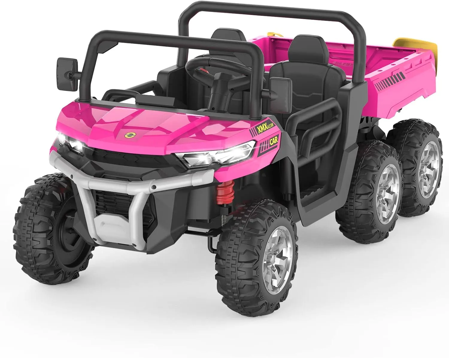 24V Kids Electric Dump Truck Car, 2 Seaters Ride On Car for Kids, Battery Powered, 4x75W Motors, Shovel, Led Light, 4WD Power Wheel with 6 Wheel Ride On Toys for Boys & Girls (Pink)