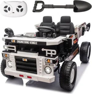 24V Ride on Toys for Big Kids 2 Seater,4X75W Ride on Construction Vehicles Powerful Motors Up to 5Mph, Ride on Dump Truck,4WD Kids Car with Remote Control, Electric Dump Bed and Shovel White