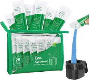 25 pack Portable Toilet Absorbent Gel Powder, Poo Gel for Camping Toilet Powder, Poo Urine Powder for Potty Bags, Poo Deodorizing Treatment for Outdoor Camping Hiking Emergency Toilet (25Pack)