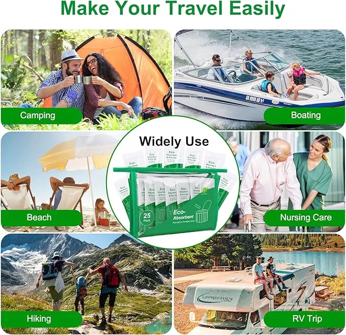 25 pack Portable Toilet Absorbent Gel Powder, Poo Gel for Camping Toilet Powder, Poo Urine Powder for Potty Bags, Poo Deodorizing Treatment for Outdoor Camping Hiking Emergency Toilet (25Pack)
