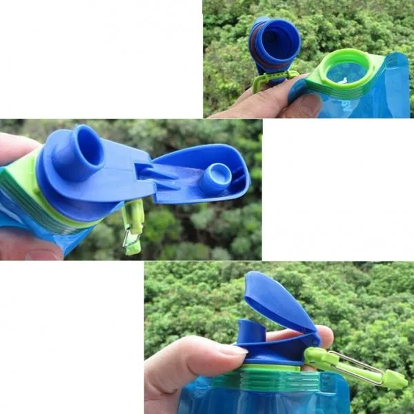 2pcs 0.7L Reusable Portable Collapsible Water Bottle Kettle with Clip for Biking Hiking Travel - Color Random