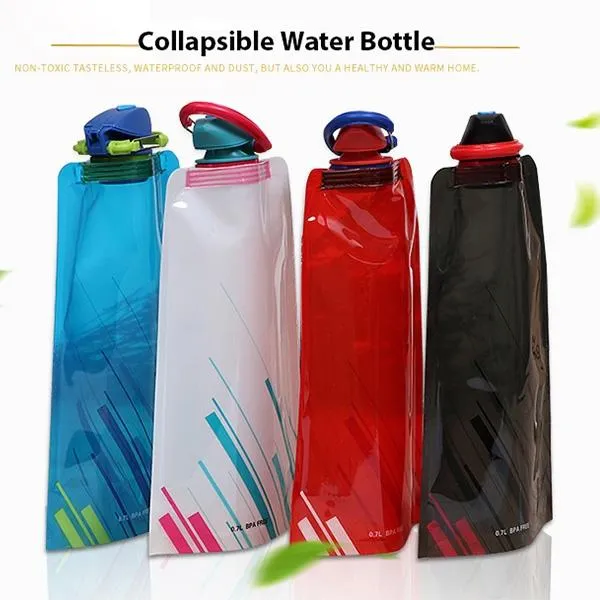2pcs 0.7L Reusable Portable Collapsible Water Bottle Kettle with Clip for Biking Hiking Travel - Color Random
