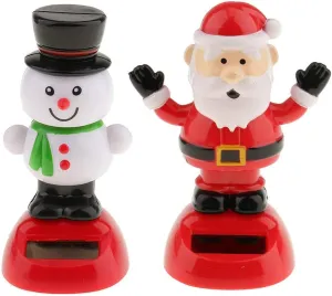 2pcs Solar Powered Toy Christmas Snowman & Santa Claus Swinging Bobble Toy Gift for Car Decoration Novelty Happy Dancing Solar Animated Toys