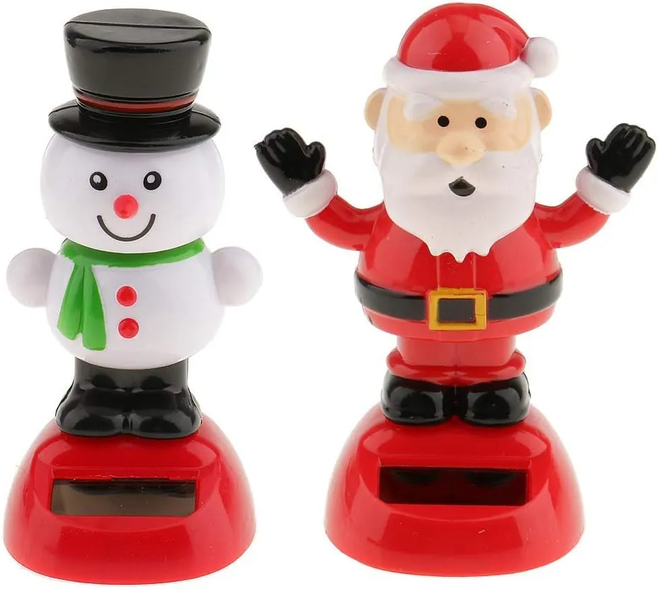 2pcs Solar Powered Toy Christmas Snowman & Santa Claus Swinging Bobble Toy Gift for Car Decoration Novelty Happy Dancing Solar Animated Toys