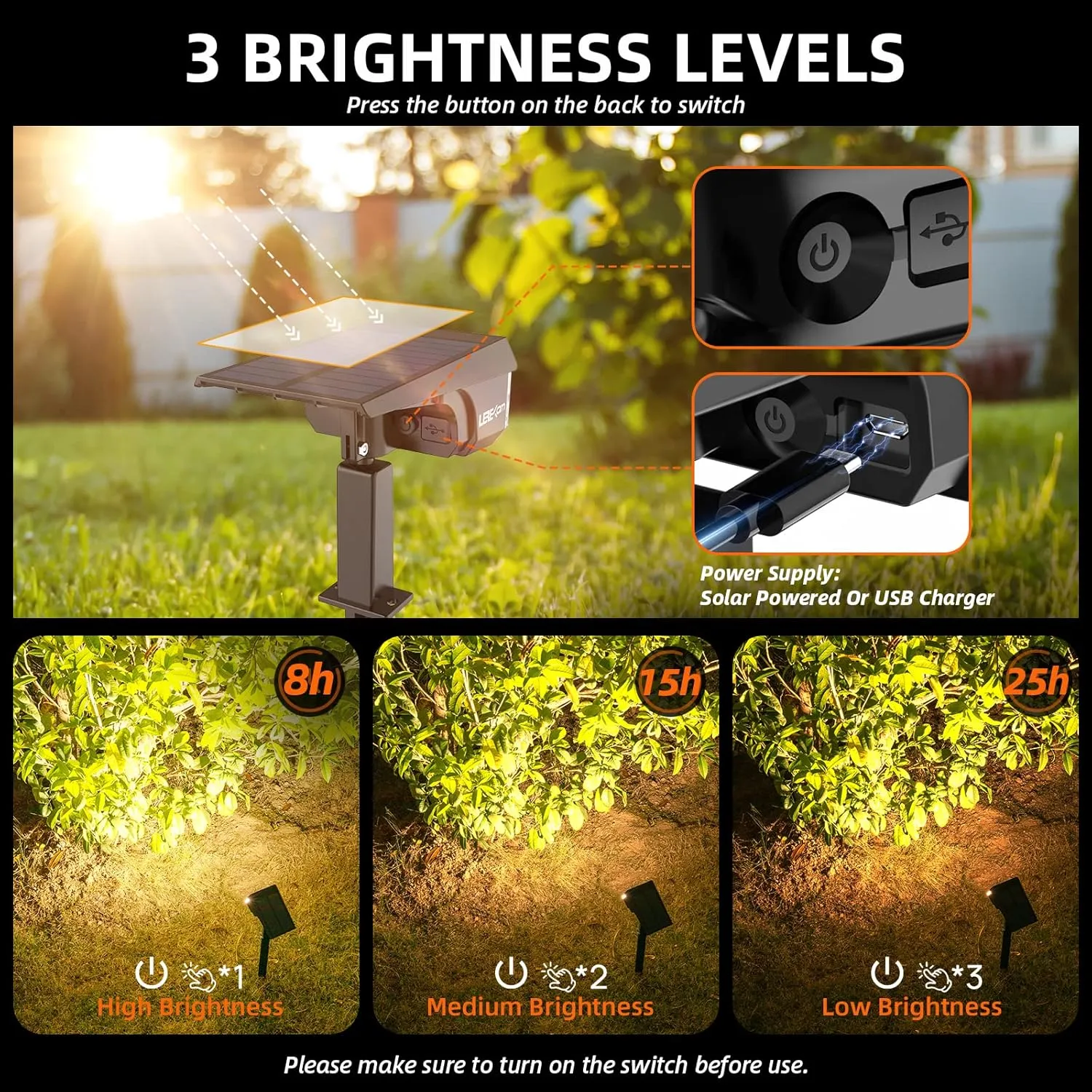 3 Brightness Modes Solar Outdoor Lights with Super Bright 40LEDs, 360 Adjustable Lighting Angle, USB Charging, Longer Working Time, Waterproof, Patio, Porch, Driveway