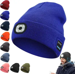 3-in-1 Function Bluetooth Beanie, Bluetooth Beanie with Light, Unisex 6 LED USB Rechargeable with Cordless Headphones