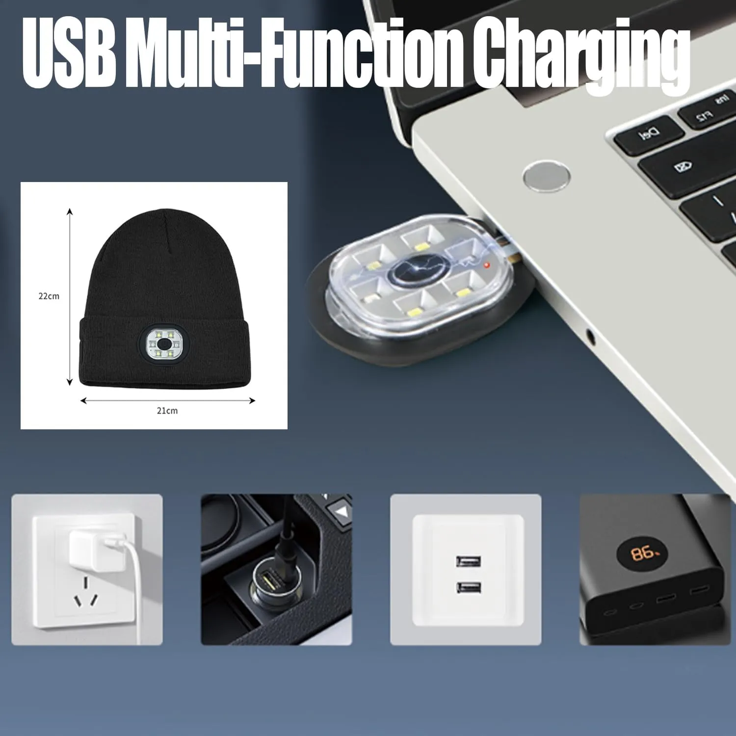 3-in-1 Function Bluetooth Beanie, Bluetooth Beanie with Light, Unisex 6 LED USB Rechargeable with Cordless Headphones