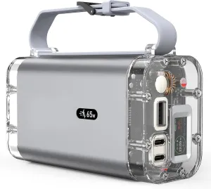 30000mAh Power Bank - Portable Laptop Charger, 65W Output, IP67 Waterproof, 3 USB Ports, LED Lights, See-Through IPS Screen