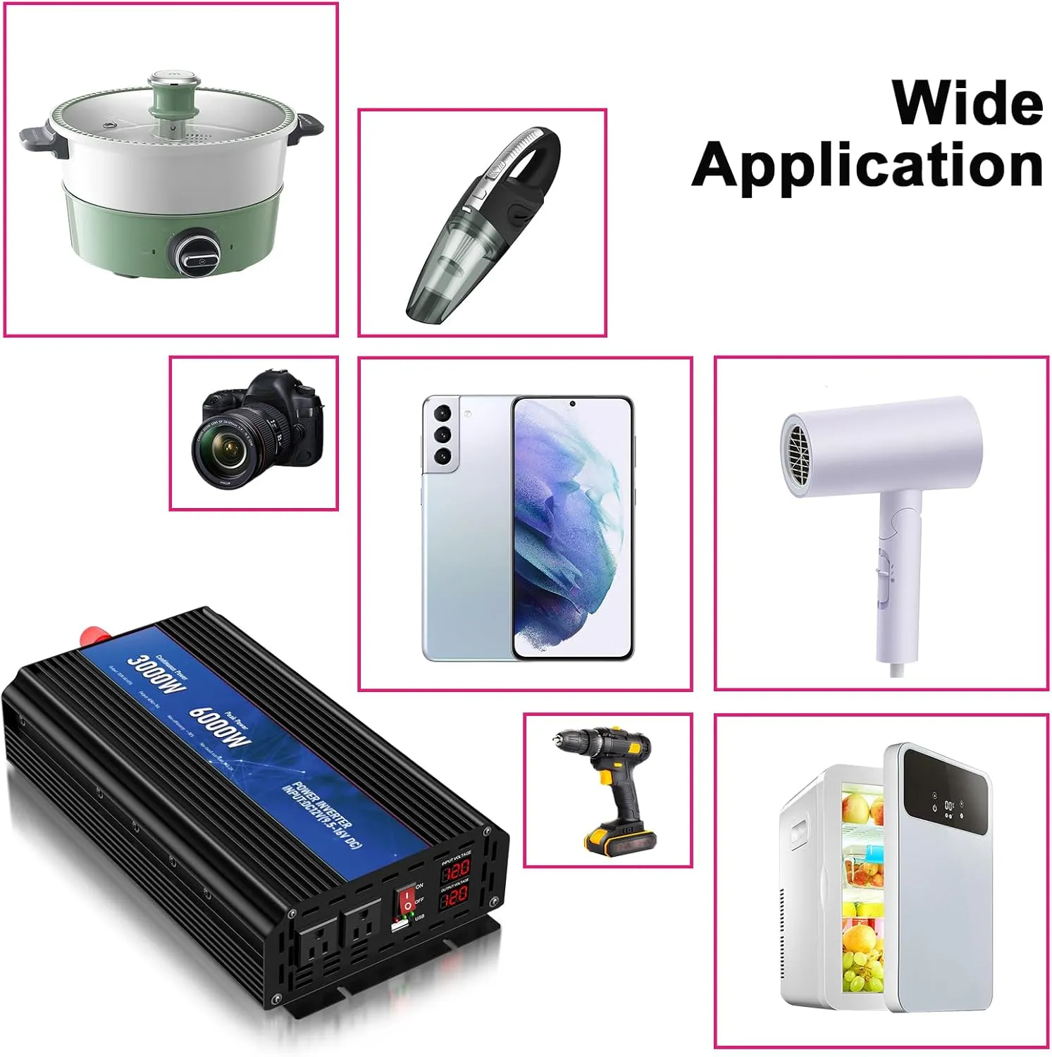3000W Power Inverter,12V DC to AC 110V120V Peak Power 6000W with 2AC Outlets and 2.4USB Port,LCD Display Car Inverter for Outdoor Activities,Emergency