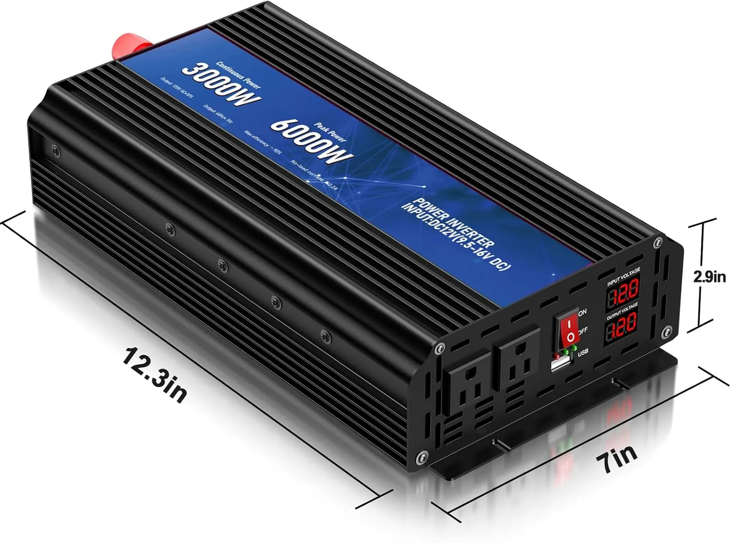 3000W Power Inverter,12V DC to AC 110V120V Peak Power 6000W with 2AC Outlets and 2.4USB Port,LCD Display Car Inverter for Outdoor Activities,Emergency