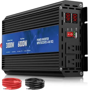 3000W Power Inverter,12V DC to AC 110V120V Peak Power 6000W with 2AC Outlets and 2.4USB Port,LCD Display Car Inverter for Outdoor Activities,Emergency