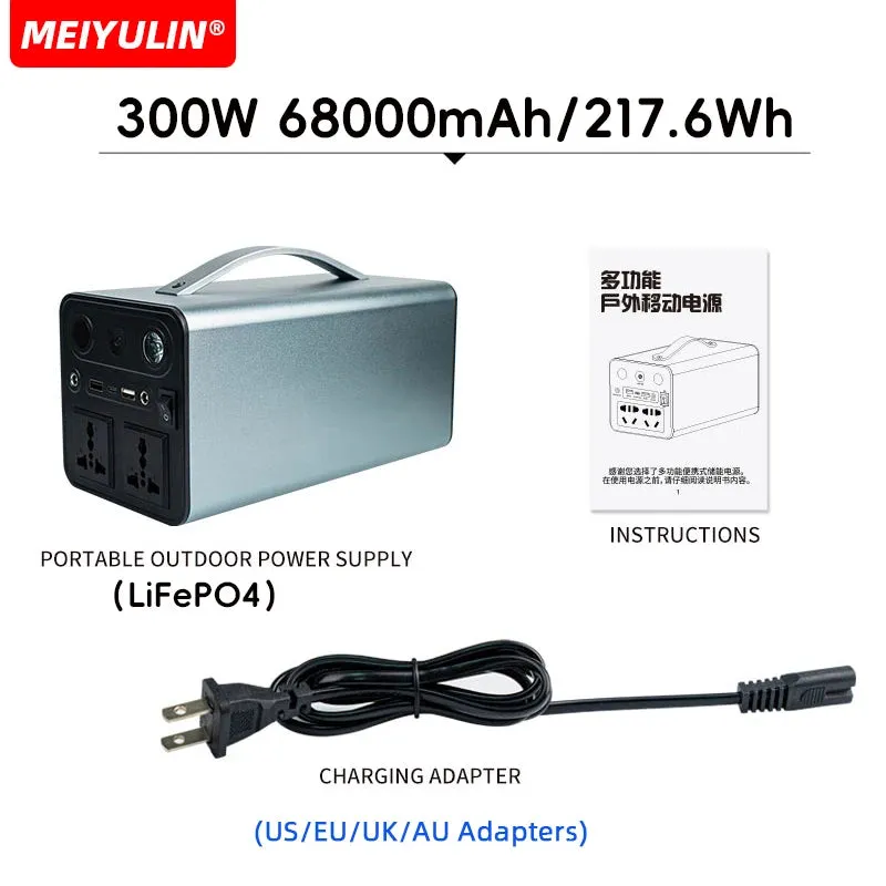 300W Portable LiFePO4 Power Station 68000mAh Solar Generator 180W 220V USB External Spare Battery Powerbank for Outdoor Camping
