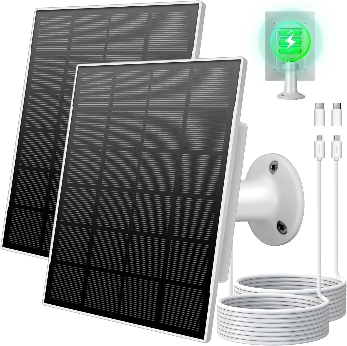 3w Solar Panel for Outdoor Wireless Security Cameras,Built-in Rechargeable 6000mAh Battery,Designed for Cameras 5V Micro USB & USB-C Compatible Charging, IP66 Waterproof, 10ft Long Cable
