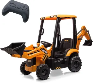 4 in 1 Ride on Excavator, 12V Licensed JCB Excavator Ride on Toy with Remote Control, Front Loader, Horn and EVA Tires, 4 Transformable Forms Kids Excavator Digger, Yellow