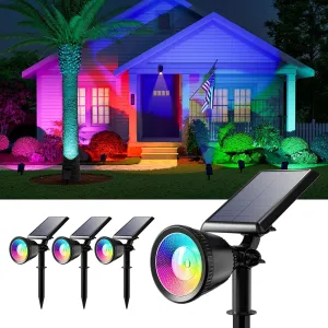 4 Pack Color Changing Solar Powered Spotlights Outdoor Waterproof for Decorations, Tree, House, Ground, Statue Sunset Spot Uplights for Outside Yard, Garden, Path, Lawn, Driveway with 8 Color Modes