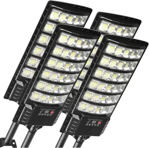 4-Pack Solar Street Lights, 25000lm Outdoor Flood Light, 2 Motion Sensor Modes, Dusk to Dawn, IP66 Waterproof Solar Powered Parking Lot Light with Remote Control, 6500k Dimmable Security Lamp