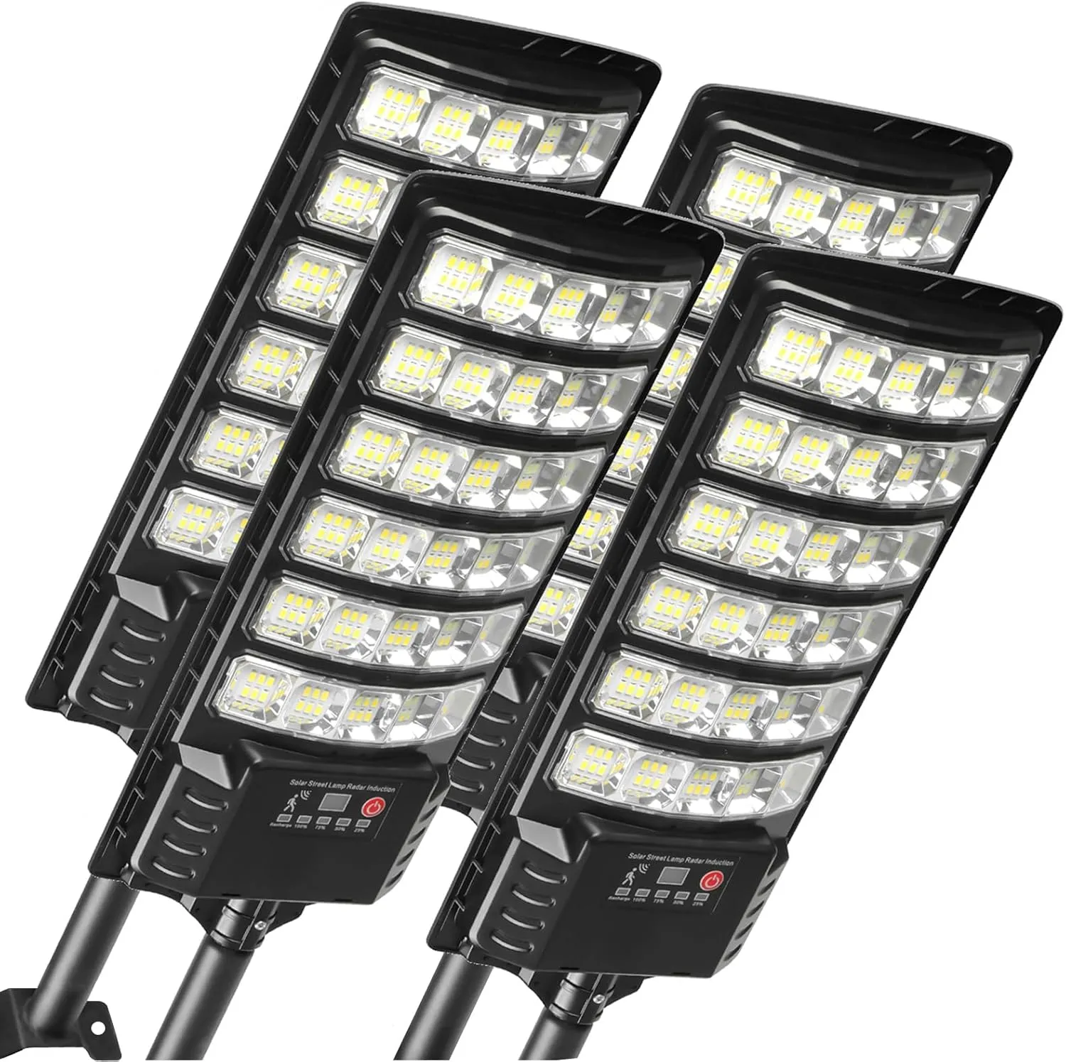 4-Pack Solar Street Lights, 25000lm Outdoor Flood Light, 2 Motion Sensor Modes, Dusk to Dawn, IP66 Waterproof Solar Powered Parking Lot Light with Remote Control, 6500k Dimmable Security Lamp