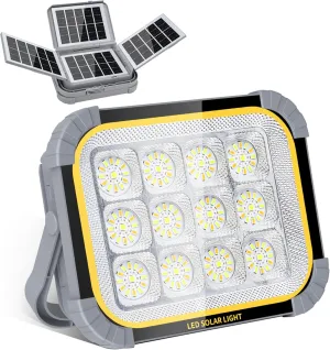 4 Solar Panels Work Light 120W,Portable Camping Lights 20000mAh Battery with USB C Charging Ports as Power Bank,Bright 12000LM 3Modes Stepless Dimming Flood Light IP65 Waterproof