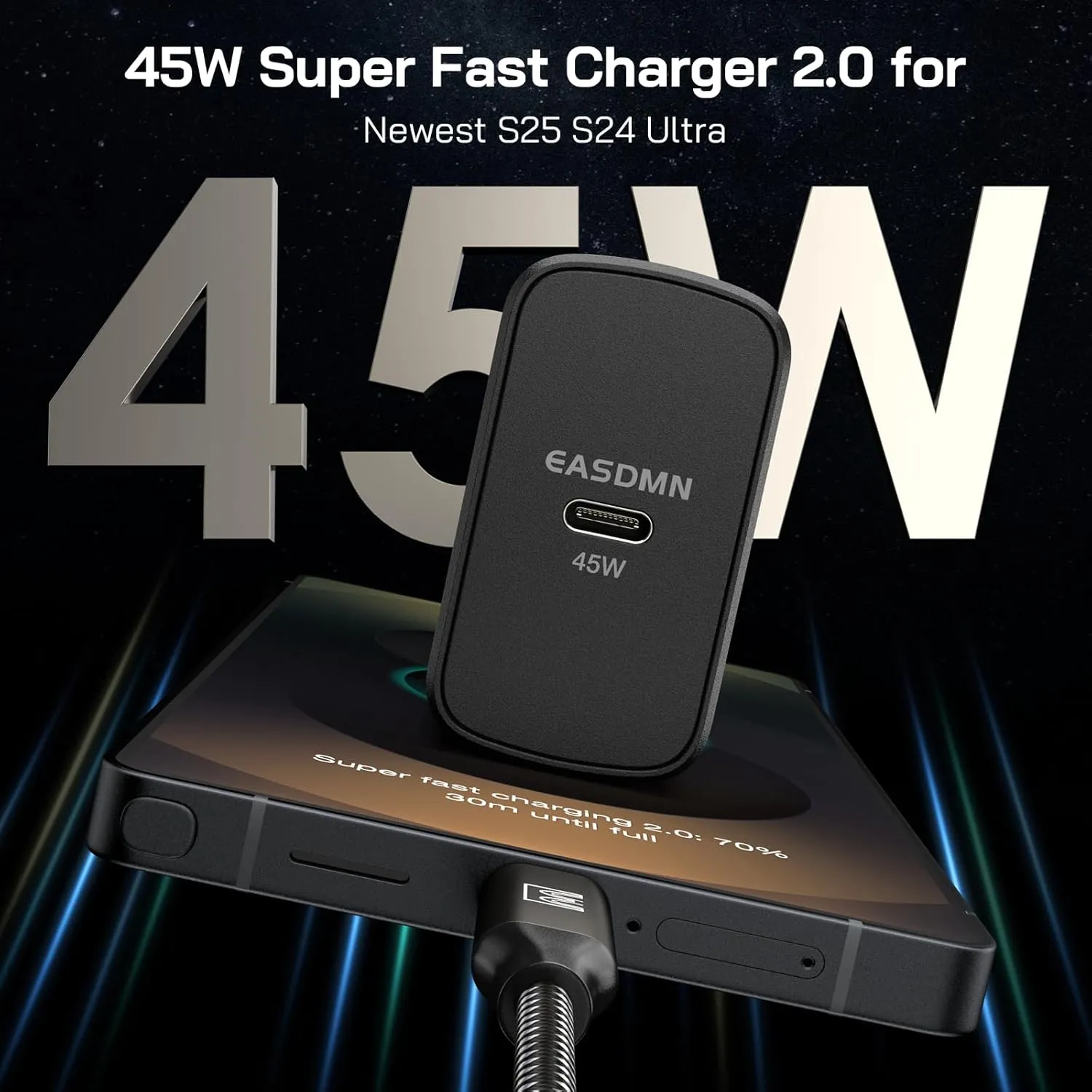45W Super Fast Charger Type C, [2 Pack] 45 Watt USB-C Charger PD/PPS Wall Charging Block for Samsung Galaxy S25 Ultra/S25 /S25/S24/S23 Ultra/S23 /S22 Ultra/S22 /S20 Ultra, Tab S8(with 2X 6.6ft Cable)