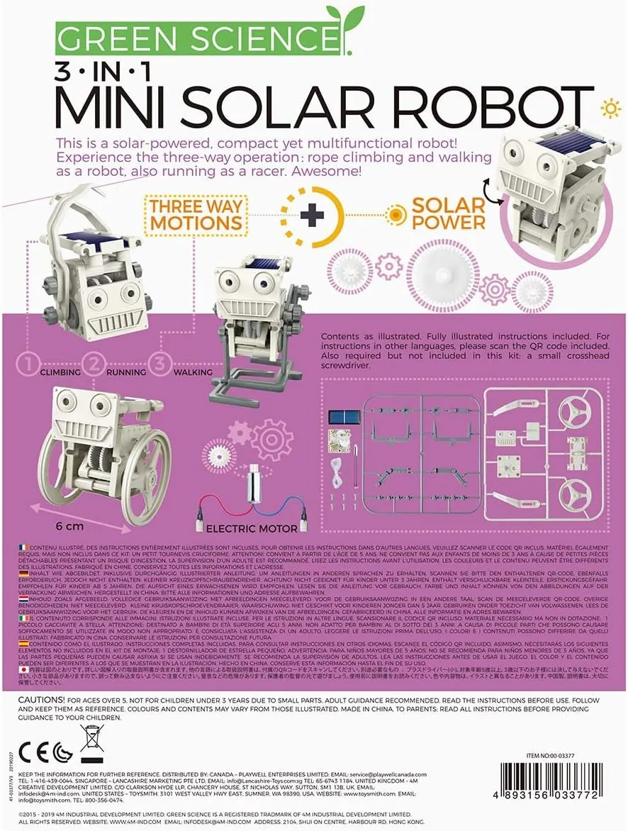4M 3-In-1 Mini Solar Robot – STEM Toys DIY Green Science Eco-Engineering Building Kit Gift for Kids, 4M Mini Solar Robot 3 In 1