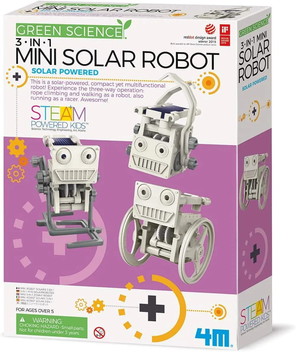 4M 3-In-1 Mini Solar Robot – STEM Toys DIY Green Science Eco-Engineering Building Kit Gift for Kids, 4M Mini Solar Robot 3 In 1