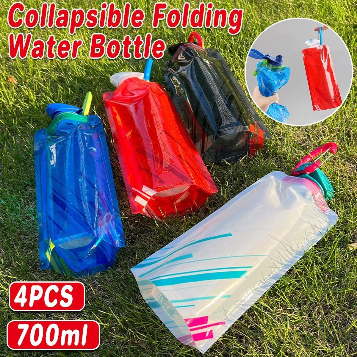 4PCS Portable 700ML Folding Water Storage Bag PE for Riding Sports Hiking Kettle