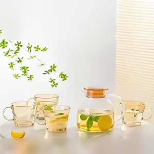 5 Pcs Water Jug Cup Set, Heat Resistant Glass Tea Pot Kettle, Transparent Pitcher Set