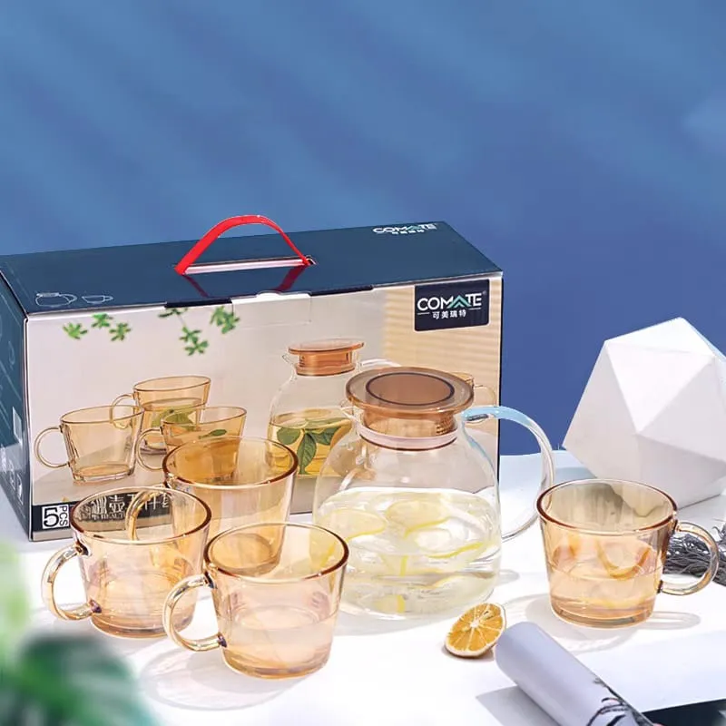 5 Pcs Water Jug Cup Set, Heat Resistant Glass Tea Pot Kettle, Transparent Pitcher Set