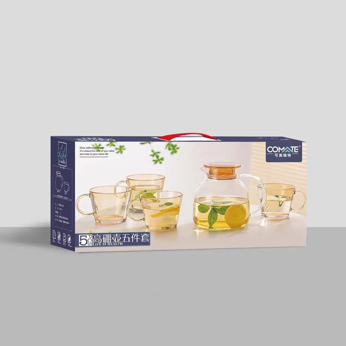 5 Pcs Water Jug Cup Set, Heat Resistant Glass Tea Pot Kettle, Transparent Pitcher Set