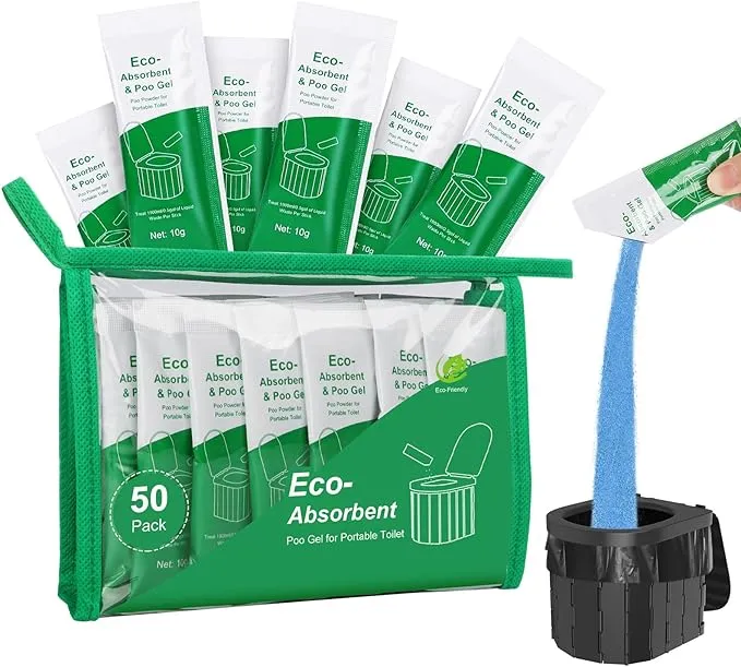 50 pack Portable Toilet Absorbent Gel Powder, Poo Gel for Camping Toilet Powder, Poo Urine Powder for Potty Bags, Poo Deodorizing Treatment for Outdoor Camping Hiking Emergency Toilet (50Pack)