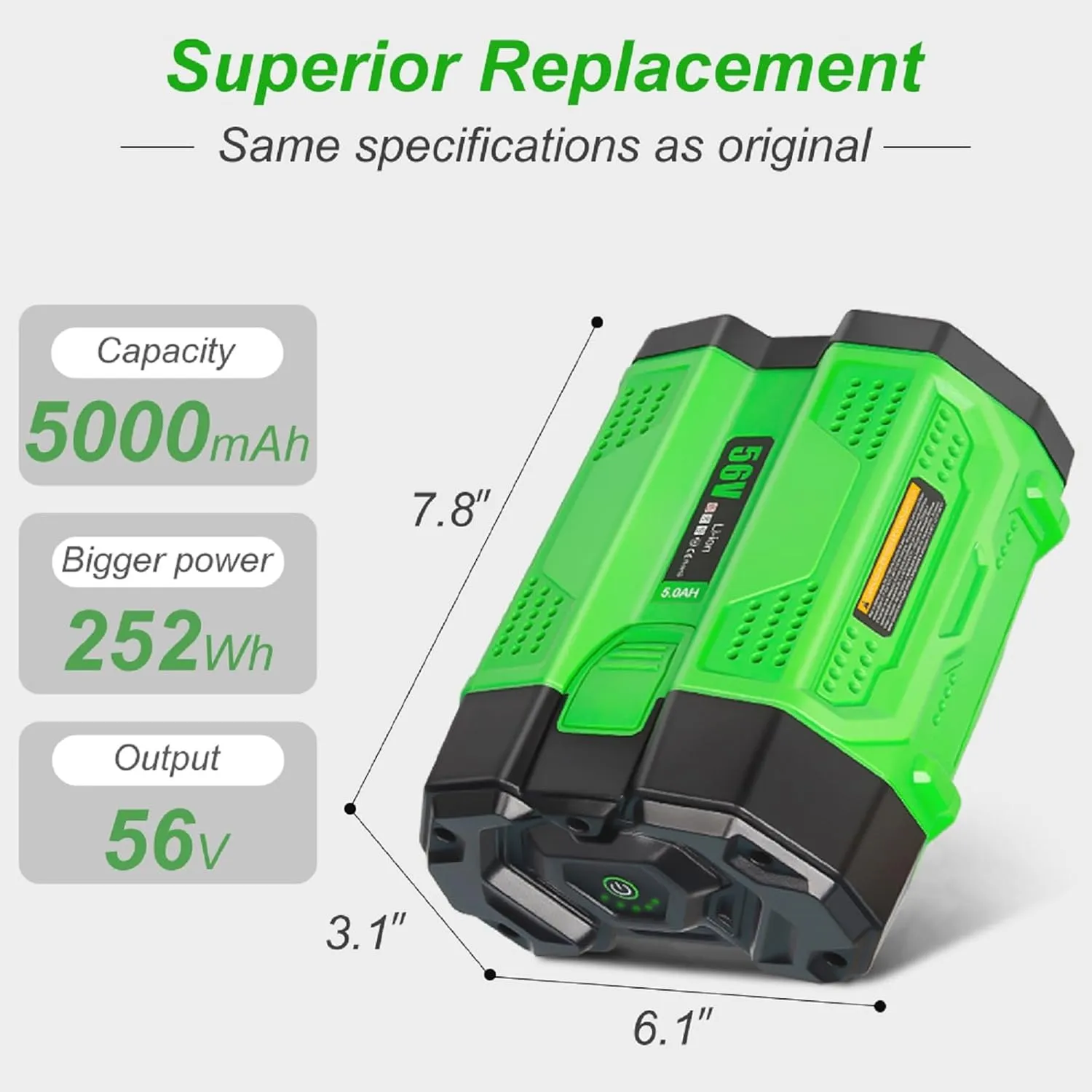 56V 5.0Ah Power Lithium Ion Battery Replacement for EGO BA2800T BA2242T BA1400T BA4200T