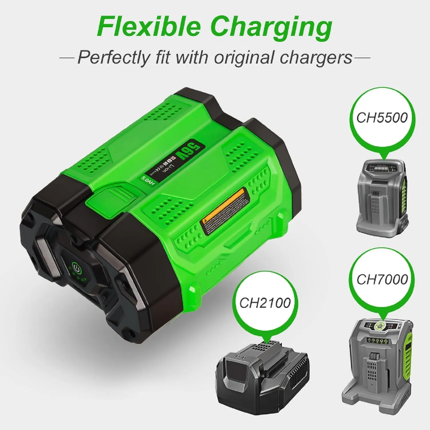 56V 5.0Ah Power Lithium Ion Battery Replacement for EGO BA2800T BA2242T BA1400T BA4200T