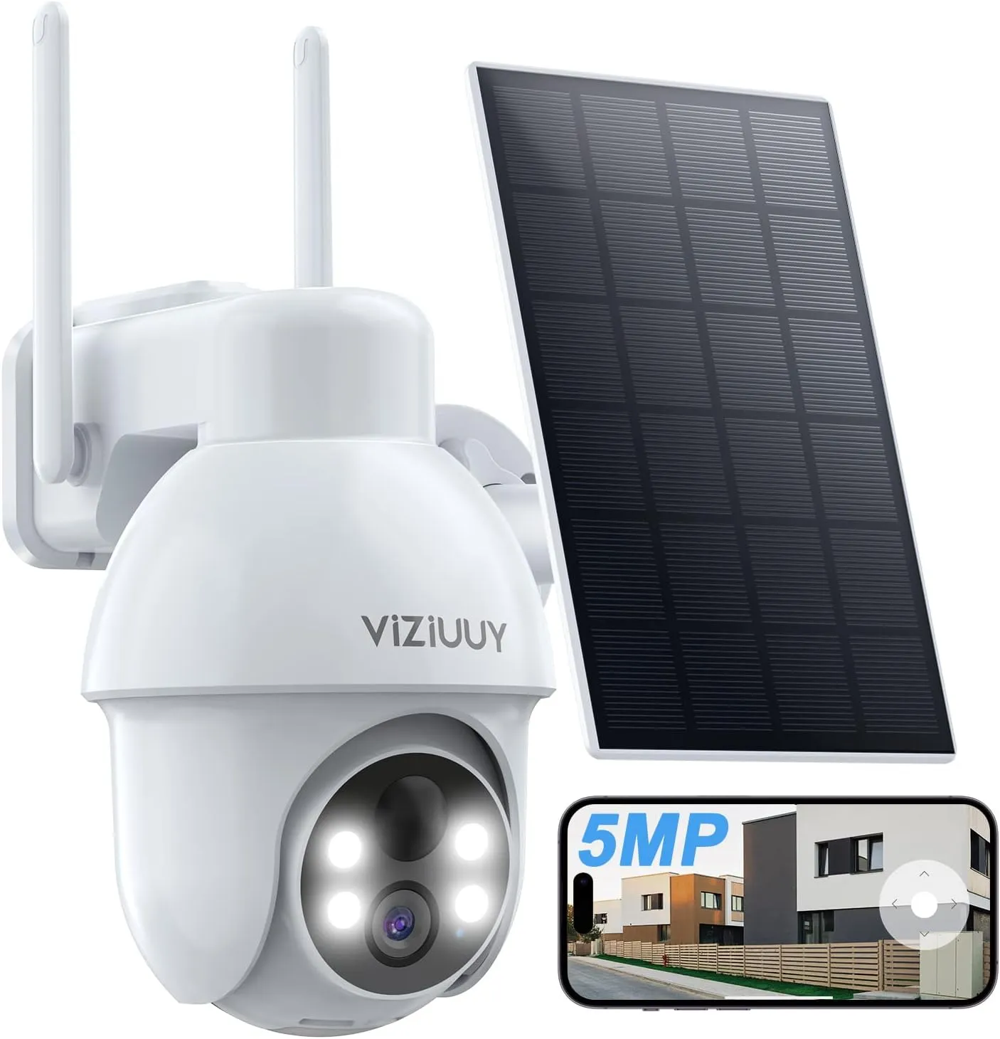 5MP Solar Security Camera Outdoor, Wireless Battery Powered Security Camera with 360°View, Pan and Tilt, Color Night Vision with Floodlight,PIR Human Detection,Compatible with Alexa