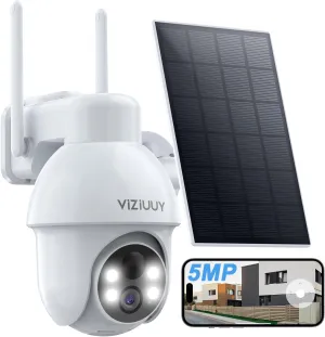 5MP Solar Security Camera Outdoor, Wireless Battery Powered Security Camera with 360°View, Pan and Tilt, Color Night Vision with Floodlight,PIR Human Detection,Compatible with Alexa