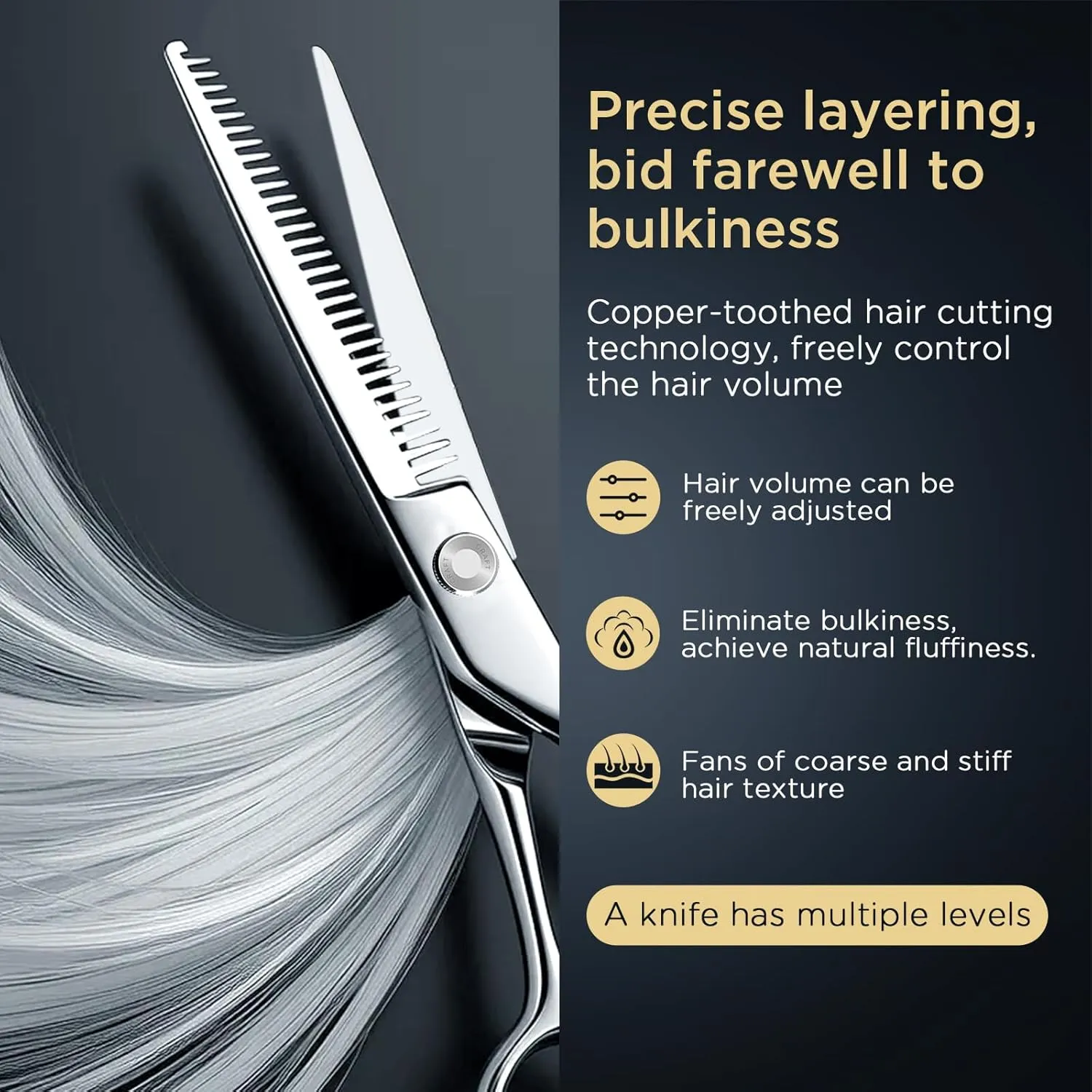 6.0” Professional Thinning Shears for Hair Cutting - Professional Hair Cutting Scissors with Extremely Sharp Blades- 440C Steel Ergonomic hair thinning scissors Durable, Smooth Motion, Fine Cut