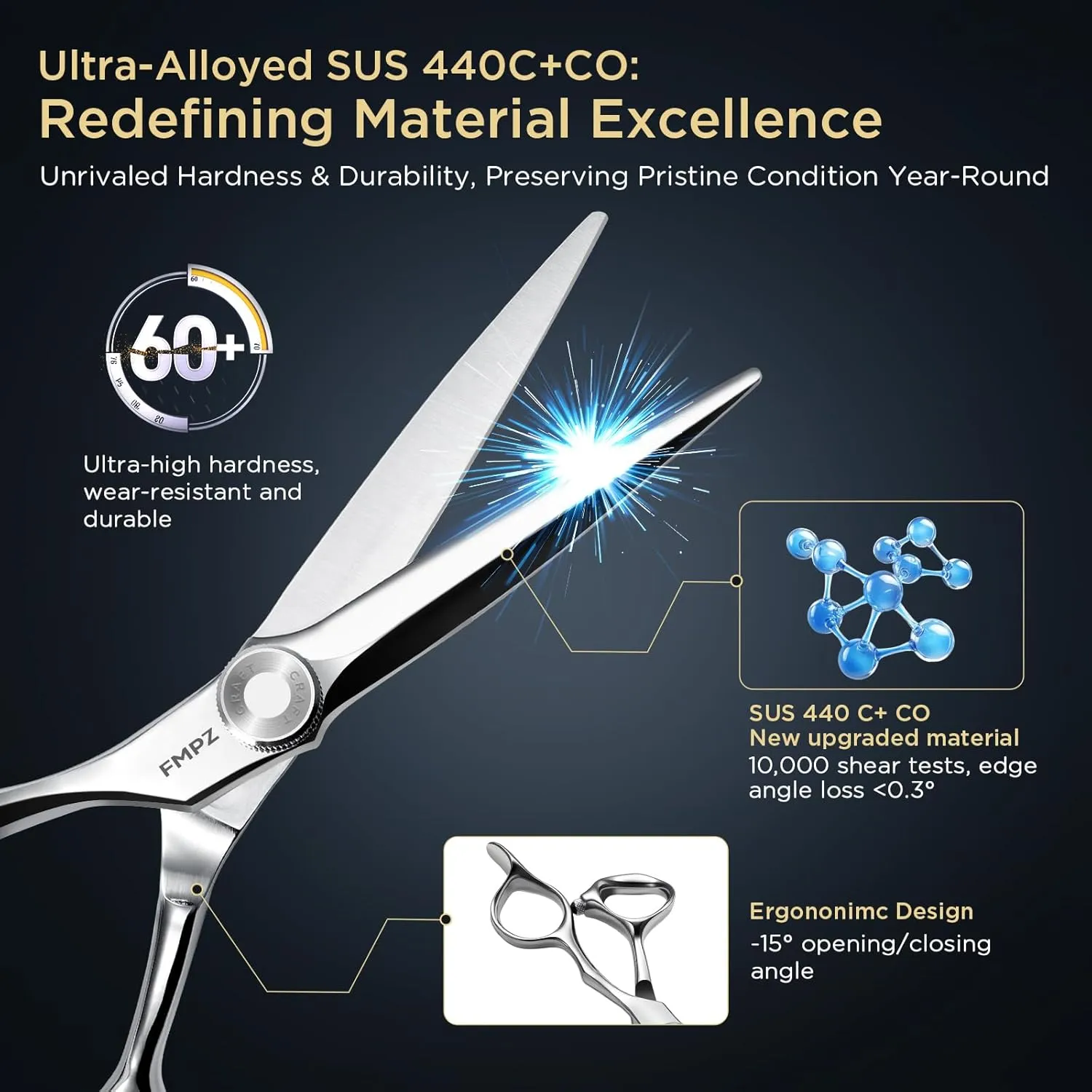 6.0” Professional Thinning Shears for Hair Cutting - Professional Hair Cutting Scissors with Extremely Sharp Blades- 440C Steel Ergonomic hair thinning scissors Durable, Smooth Motion, Fine Cut