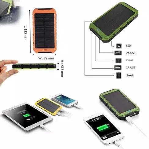 6000mAh Solar Power Bank with Dual USB Ports - Charge 2 Devices Simultaneously, Water-Resistant