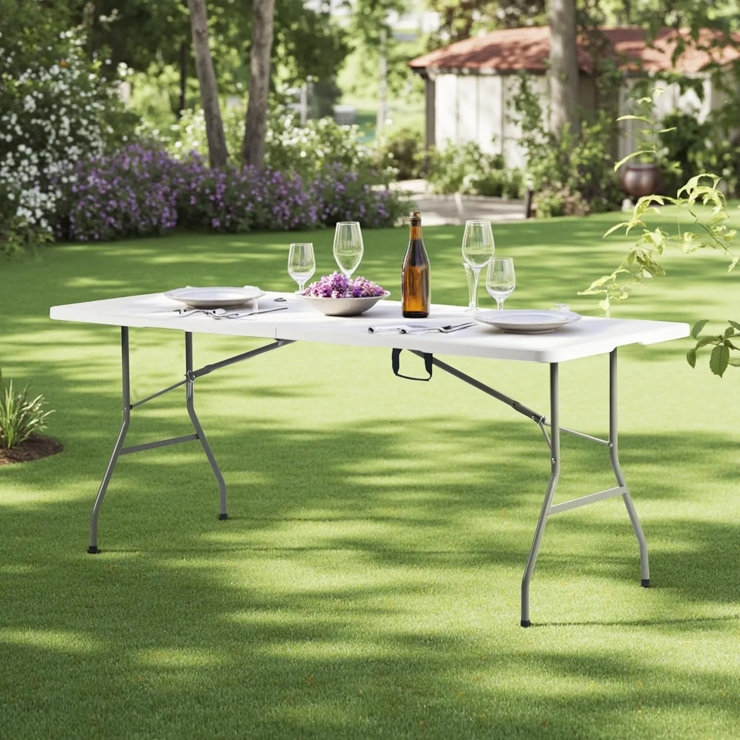 6FT Plastic Folding Table Adjustable Height, Heavy Duty Portable Utility Table with Handle, for Indoor Outdoor Use, Picnic, Camping, Dining, Wedding, Party, Event Display，White
