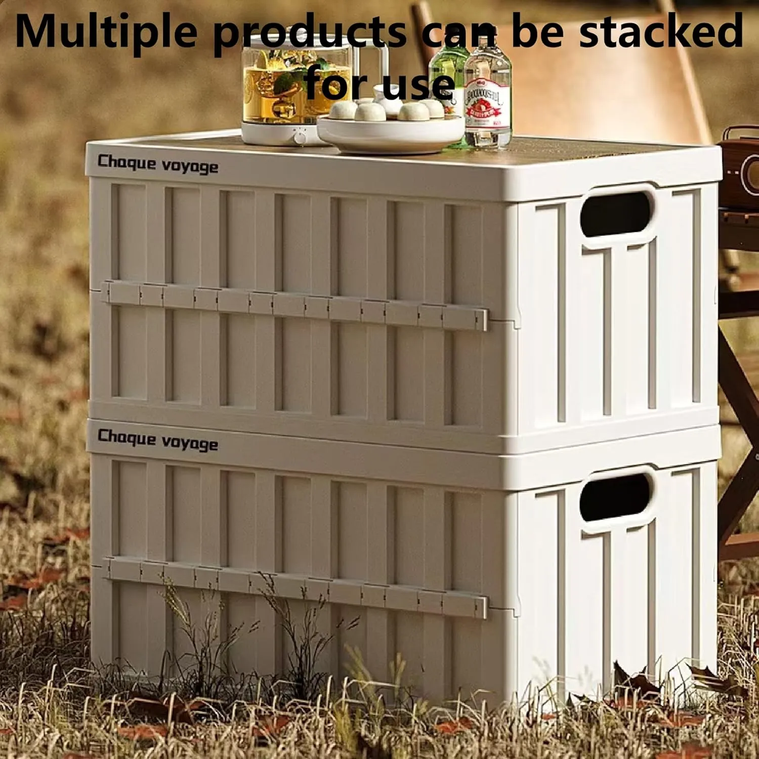 7.93-13.21 gallon large capacity camping folding box storage box organizing box, suitable for home, outdoor camping, car use - black, white, green (White stripes, 16.5x11x8.6)